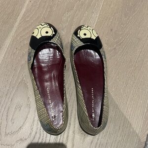 Marc Jacobs Beige, Black & Burgundy Printed Ballet Flats SIZE 38